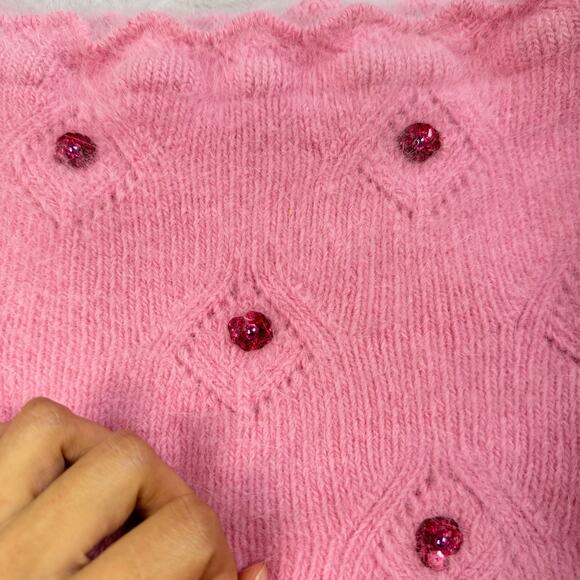 Italian Vintage baby pink knit angora top with sequins embellishments (XS/S) - Picture 11 of 13